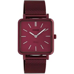 OOZOO Vintage series - Bordeaux rode horloge met bordeaux rode metalen mesh armband - C20011 - Ø29
