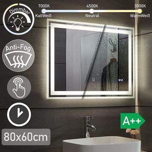 Spiegel - Spiegel met verlichting - Badkamerspiegel - LED - Koper en loodvrij - 80 x 60 cm - Glas