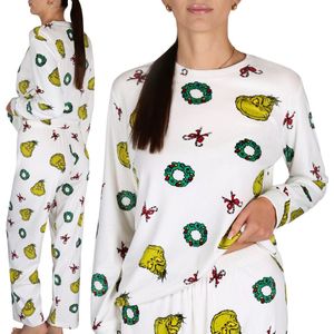 Grinch Kerstmis, PLUCH, tweedelige pyjama voor dames, WARME pyjama met lange mouwen XXS