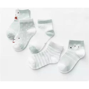 5 paar New born Baby sokken - set babysokjes - 0-6 maanden - groene babysokken - muis - muisje - multipack - dierensokken
