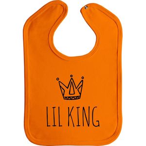 Lil king - drukknoop - stuks 1 - oranje - zwart opdruk - koningsdag - king - feest - slabbetjes - slabber - koningsdag kleding - koningsdag kinderen - koningsdag accessoires - baby - Hollandse cadeautjes