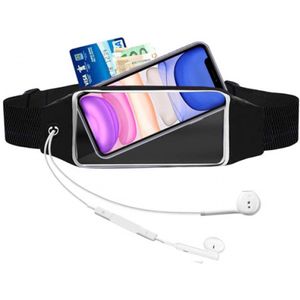 Zwart-Heuptas voor buitensporten-Sportriem met heuptasje-Running Belt-Universeel voor telefoons (Samsung, Huawei, Apple iPhone)-Verstelbaar en dubbellaags zakontwerp-Wordt geleverd met hoofdtelefoonaansluiting