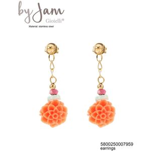 ByJam Oorbellen - Set van 2 - Roestvrij Staal en Hypoallergeen - Exclusief Design - Goud - Oranje - Roze en Blauw - Hoogte 3 cm