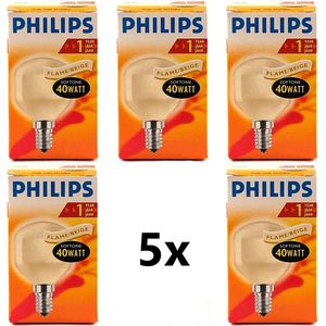 5 pak Philips Kogellamp Softone Flame Beige 40W E14 Gloeilamp - Dimbaar - Kogel - Kleine fitting