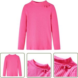 vidaXL Meisjeshemd - Kinderhemd - Kindershirt met lange mouwen geribd 116 felroze - Langmouwig Hemd - Roze Kleding - Kindermode