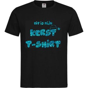 T-shirt Unisex Volwassenen Kerst Kerstmis Man Vrouw Grappig Tekst Dit is mijn kerst t-shirt Op Voorkant | korte mouw | Zwart/Aqua GLITTER | maat XXL