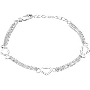 Joy|S - Zilveren hartjes armband - gourmet schakel triple layer - massief zilver hartjes - tiener armband : 16 cm + 3 cm extension