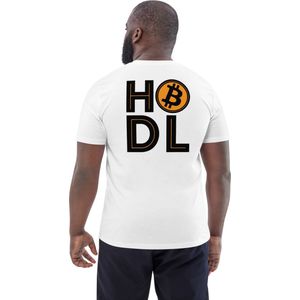 Bitcoin T-shirt - HODL - Rug Print - Unisex - 100% Biologisch Katoen - Kleur Wit - Maat S | Bitcoin cadeau| Crypto cadeau| Bitcoin T-shirt| Crypto T-shirt| Crypto Shirt| Bitcoin Shirt| Bitcoin Merch| Crypto Merch| Bitcoin Kleding