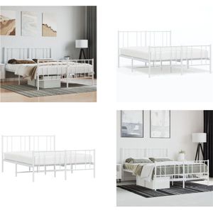 vidaXL Bedframe met hoofd- en voeteneinde metaal wit 120 x 190 cm - Bedframe - Bedframes - Tweepersoonsbed - Bed