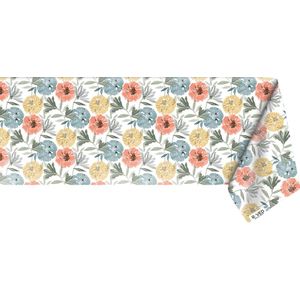 Raved Tafelzeil Getekende Bloemen  140 cm x  140 cm - Geel - Rood - PVC - Afwasbaar