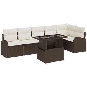 vidaXL - 7 - Delige - Tuin - Sofa - Set - Met - Kussens - Bruin - Poly - Rattan