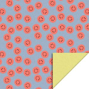 Geschenkenlaantje - Inpakpapier - Cadeaupapier - Kadopapier - Smile Fluor Orange - Yellow - 70cm x 3m - Rol inpakpapier - Kinderverjaardag - Smiley - Feest - Verjaardag - Liefde - Kaftpapier