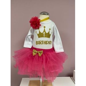 Verjaardag outfit-verjaardag setje-verjaardag jurk-kleedje-fotoshoot kleding baby 1 jaar-baby first birthday outfit-eerste verjaardag-pink-meisje-girl-jarig-feestkleding-cakesmash-kinderverjaardag-themafeest-set Denise (mt 80)