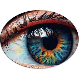 Dibond Ovaal - Oog - Wimpers - Pupil - Mens - Kleuren - 68x51 cm Foto op Ovaal (Met Ophangsysteem)