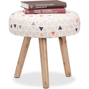 Kleurrijk driehoekig patroon houten poten voetkruk Ottoman - Geel Blauw 35 x 35 x 35 cm