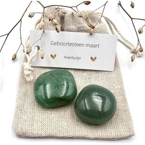 Geboortesteen maart - Aventurijn trommel zakje - edelstenen - knuffelsteen - geluksbrenger - bescherming - symbolisch cadeau voor hem/haar - brievenbus cadeautje - gefeliciteerd