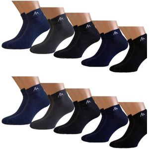 Sneakersokken | zakken niet af | kleur blauw, zwart, grijs pakket | ademend | in alle maten | 10 paar