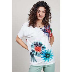 DIDI Dames Loose tee Flow in offwhite with Floral Medley panel maat 40