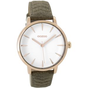 OOZOO Timepieces - Rosé goudkleurige horloge met bruine leren band - C9509