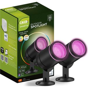 Calex Smart Outdoor LED Buitenlamp - Set van 2 stuks - Slimme Grondspot - RGB en Warm Wit Licht - 4W - Zwart