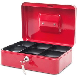Afsluitbare Geldcassette van Staal - 25 x 19 x 9 cm, Met Uitneembaar Muntgeldvak en Sleutels, Ideaal Als Spaarpot of Veiligheidsbox
