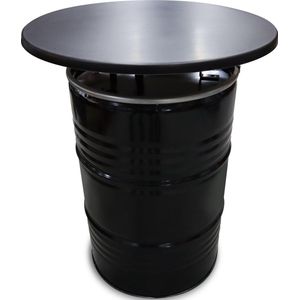Olievat statafel met zwart blad 200 Liter olievat. 80x105 cm Statafel, bartafel, hangtafel, geschikt voor binnen en buiten gebruik