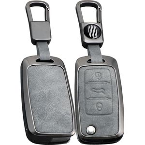 Klapsleutel hoes VW Volkswagen Polo Passat Golf MK6 Sagitar Tiguan Jetta Bora Seat Leon Toledo Skoda Octavia Superb 3 toetsen lederen sleutelbehuizing grijs