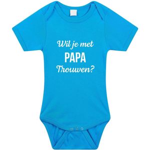 Wil je met papa trouwen huwelijksaanzoek tekst baby rompertje blauw jongens - huwelijksaanzoek / cadeau romper 56