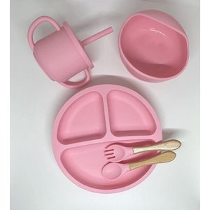 7 - Delig Babyservies set / Kinderservies set met Zuignap - Slabbetje - Baby bestek - Babyservies- kinderservies - Babybord anti slip BPA vrij Vaatwasserbestendig