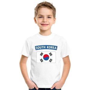 Zuid Korea t-shirt met Zuid Koreaanse vlag wit kinderen 110/116