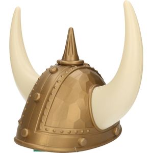 Atosa Carnaval verkleed Viking helm - brons/wit - met hoorns - plastic - heren - krijgers en ridders