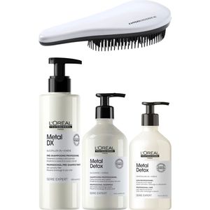 L`Oreal Professionnel - Metal Detox Set - Pre Shampoo + Shampoo + Masker + KG Ontwarborstel - Anti Haarbreuk Pakket - 250 + 500 + 500ML