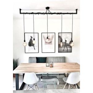 Industriële zwart stalen hanglamp 150 cm met 5 pendels