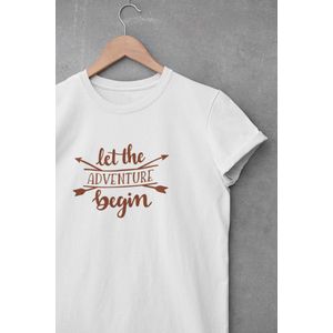 Shirt - Let the adventure begin - Outdoor Goeroe | Avontuur | Buitensport | Natuur | Wandelen | Mountainbike | Klimmen | Survival | Outdoor | Kamperen | Boulderen | Wit
