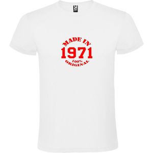 Wit T-Shirt met “Made in 1971 / 100% Original “ Afbeelding Rood Size XS