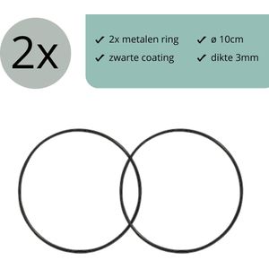 Zwart metalen ring Ø10cm - 2 stuks - (Dromenvanger ring 10cm - draad staal ring - stalen ring - bloemen ring - macrame ring)