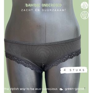 green-goose Bamboe Dames Slip | 4 Stuks | Zwart, S | Met Kanten Zijkant | Duurzaam, Ademend en Heerlijk Zacht