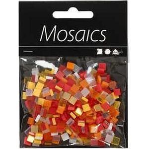Mini mozaiek, afm 5x5 mm, dikte 2 mm, rood/oranje harmonie, 25 gr/ 1 doos