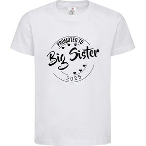 Shirt Aankondiging zwangerschap Promoted to Big Sister 2025 | korte mouw | Wit/zwart | maat 110/116 zwangerschap aankondiging bekendmaking Baby big sis sister Grote Zus