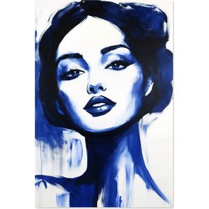 Graphic Message - Portret Vrouw Kobalt Blauw - Delfts Blauw - Dame - Schoonheid - Ogen - Wimpers - Blauw - Moderne Woonkamer Kunst - Krasvaste Print - Krasvast