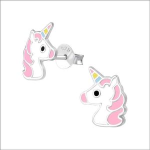 Aramat jewels ® - Kinder oorbellen unicorn eenhoorn 925 zilver multikleur 9mm x 11mm