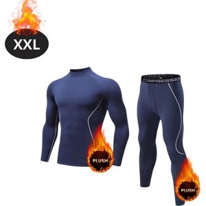 Livano Thermokleding Heren - Thermobroek - Thermoset - Thermolegging - Winter - Thermoshirt - Marineblauw - XXL
