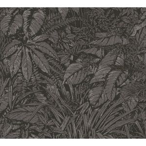 BLADEREN BEHANG | Botanisch - Zwart Grijs Zilver - Living Walls Smart Surfaces