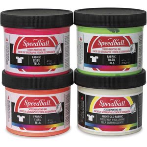 Speedball Screen Printing Fabric Ink - Textielverf - voor Zeefdrukken - set van 3 neon kleuren + glow in the dark