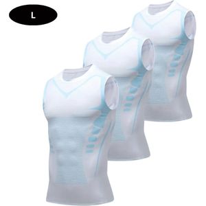 Nivard Sportshirt Heren - Sport - Fitness - Compressie Shirt - Corrigerend Hemd - Sportkleding - Mannen - 3 Stuks - Wit - S