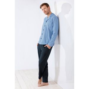 Blauwe doorknoop heren pyjama Hajo - Blauw - Maat - 48
