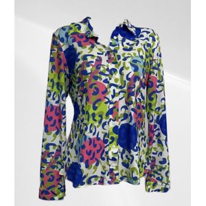 Angelle Milan - Casual blouse - Blauw en groen panterprint - Travelstof - Maat M - In 5 maten verkrijgbaar