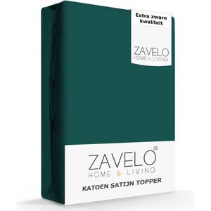 Zavelo Deluxe Katoen-Satijn Topper Hoeslaken Donker Groen - Lits-jumeaux (180x220 cm) - Heerlijk Zacht - Rondom Elastisch - Perfecte Pasvorm