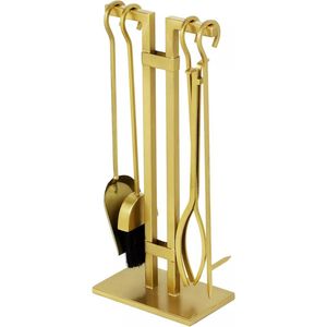 Vente-unique Haardset met 4 instrumenten in goudkleurig messing - L25 x D15 x H60 cm - ASSIOUT L 25 cm x H 60 cm x D 15 cm