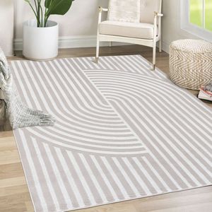 Mazovia Tapijt Beige Modern Figuren en Vormen,Figuren en Vormen - Woonkamer - Rechthoek Voeten Vloerverwarming OEKO-TEX® Certificaat - Wit Ecru - 180 x 250 cm